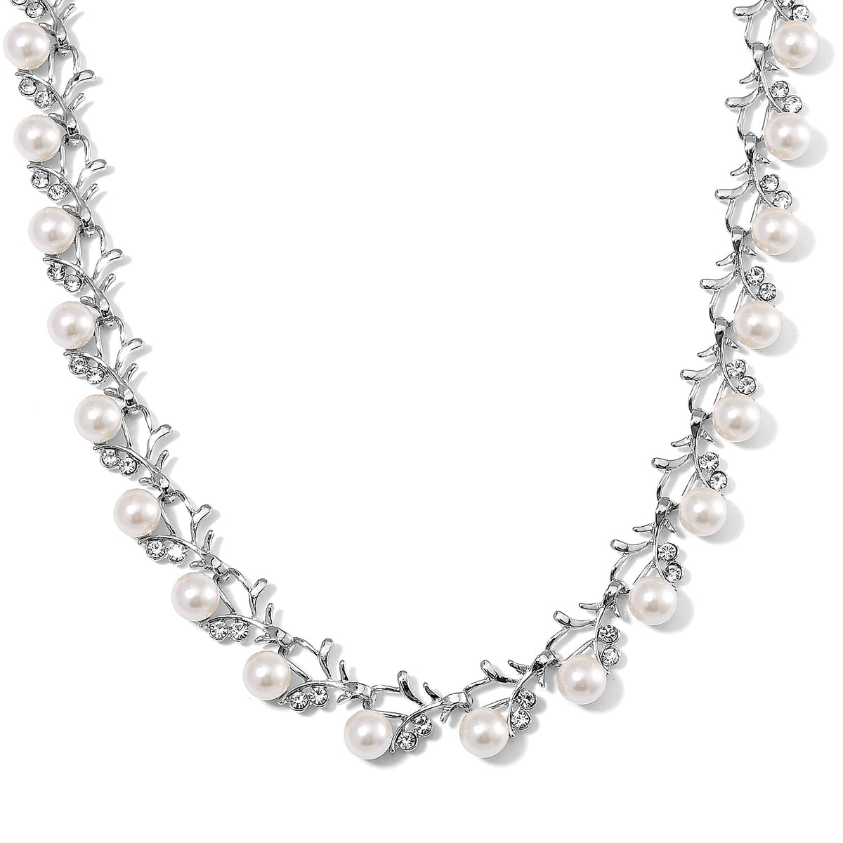 White Shell Pearl &amp; White Crystal Necklace (Size - 18-2 Ext) in White Tone 100.20 Ct. 7818665 0