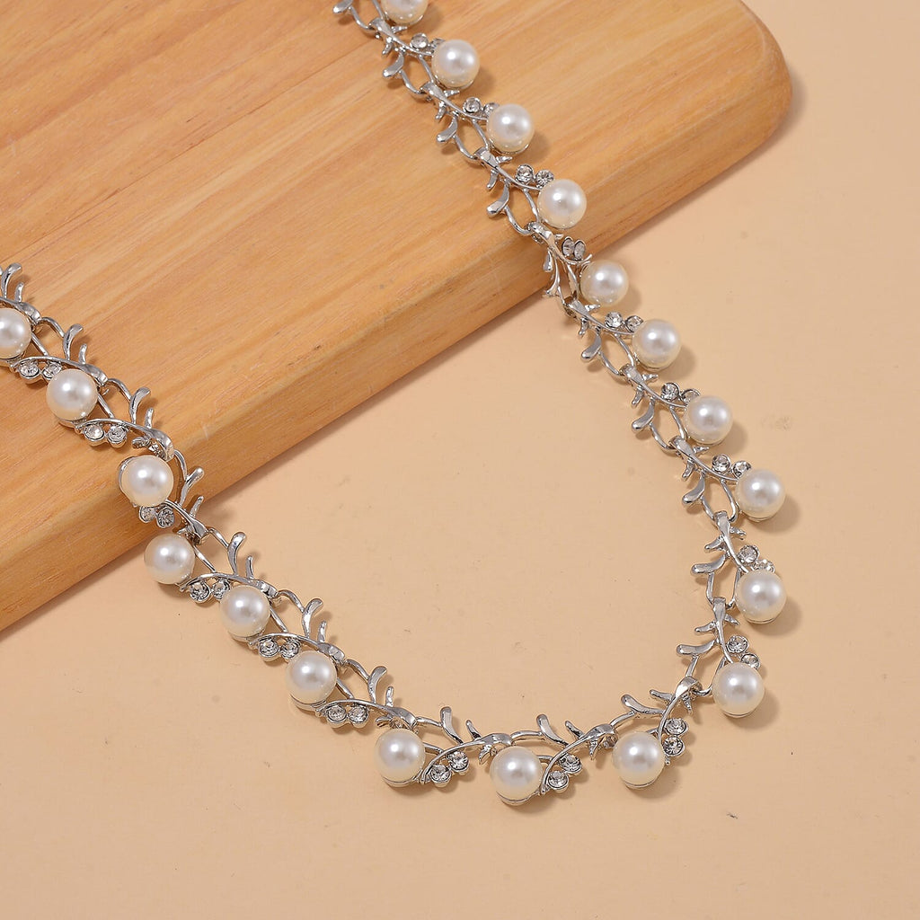 White Shell Pearl & White Crystal Necklace (Size - 18-2 Ext) in White Tone 100.20 Ct.