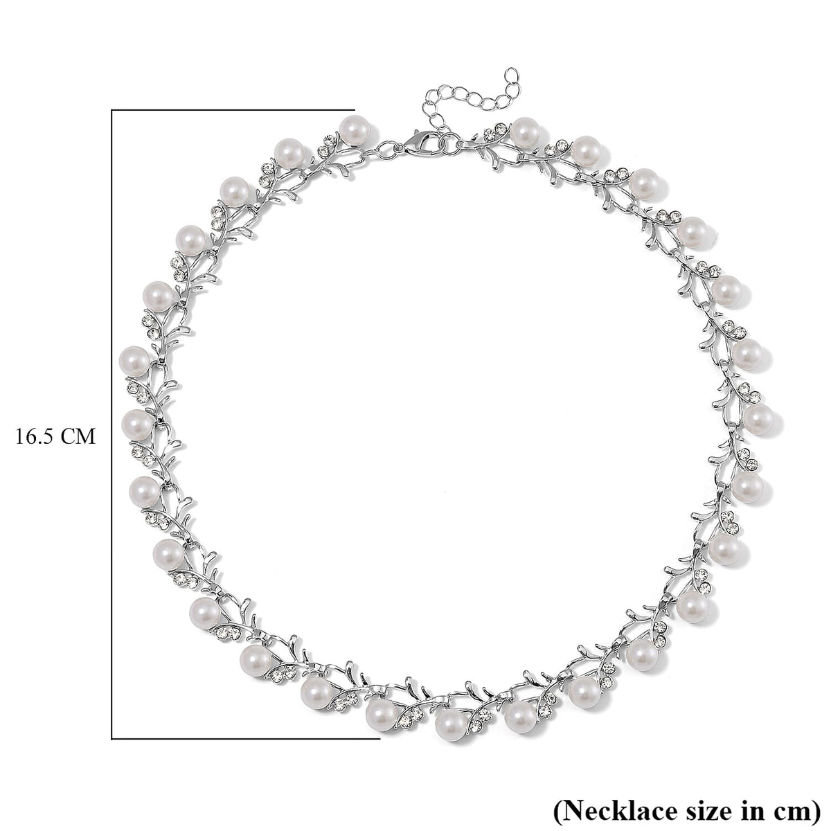White Shell Pearl &amp; White Crystal Necklace (Size - 18-2 Ext) in White Tone 100.20 Ct. 7818665 8