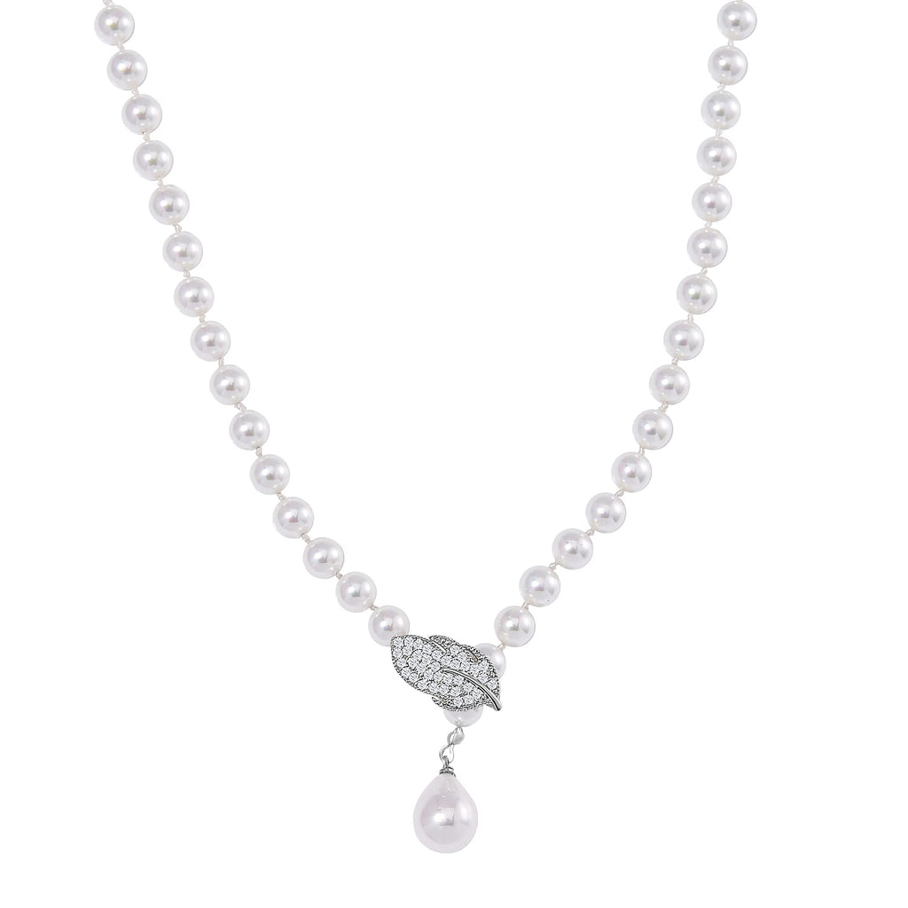 White Shell Pearl & White Austrian Crystal Necklace (Size - 24.50)