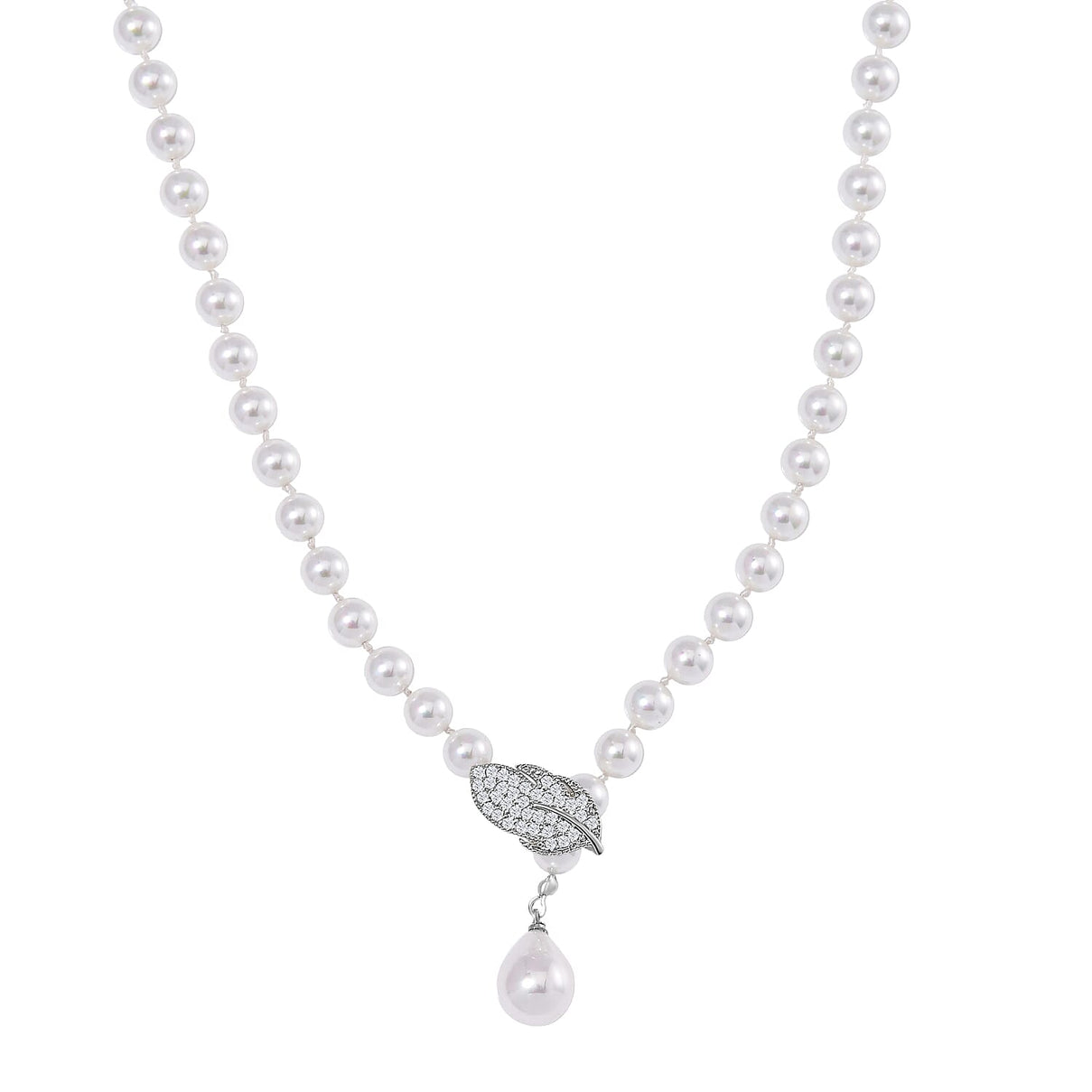 White Shell Pearl &amp; White Austrian Crystal Necklace (Size - 24.50) 7834143 0