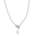 White Shell Pearl & White Austrian Crystal Necklace (Size - 24.50)