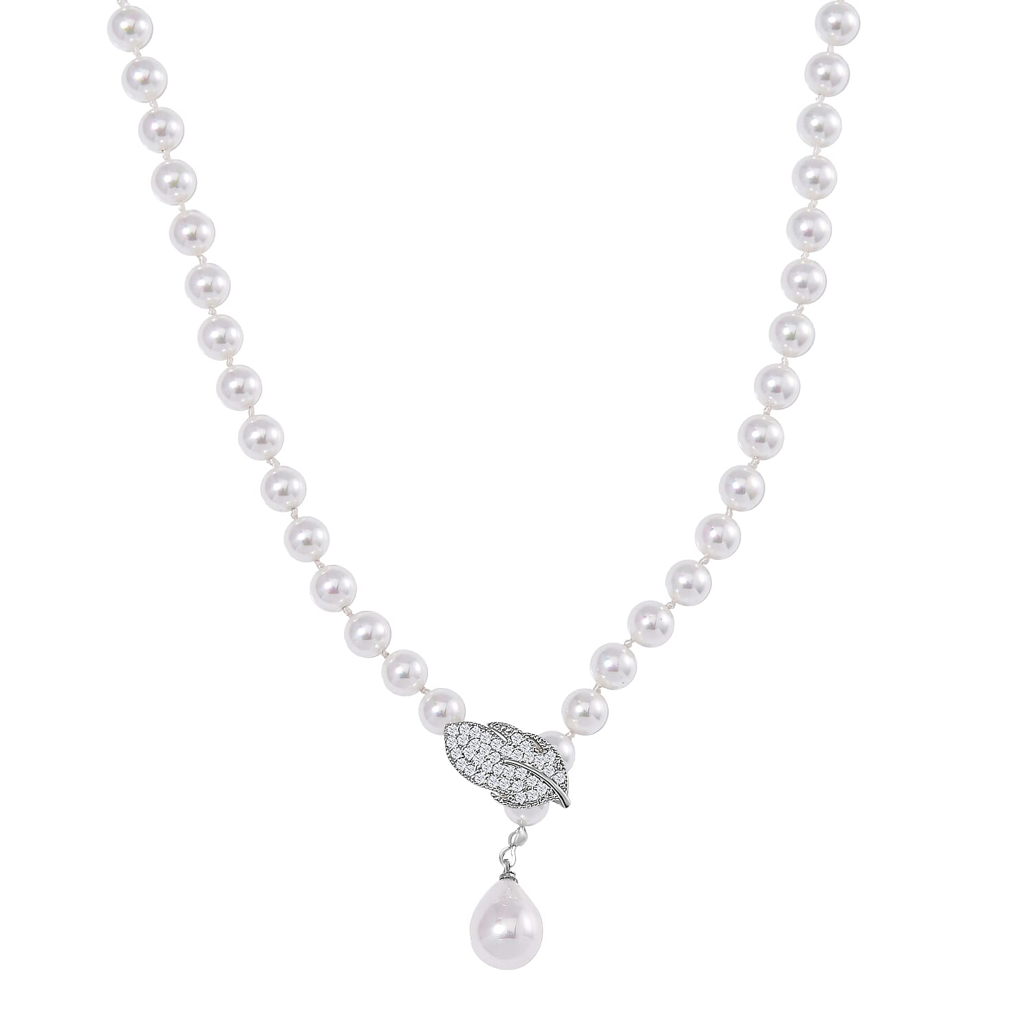 White Shell Pearl &amp; White Austrian Crystal Necklace (Size - 24.50) 7834143 0