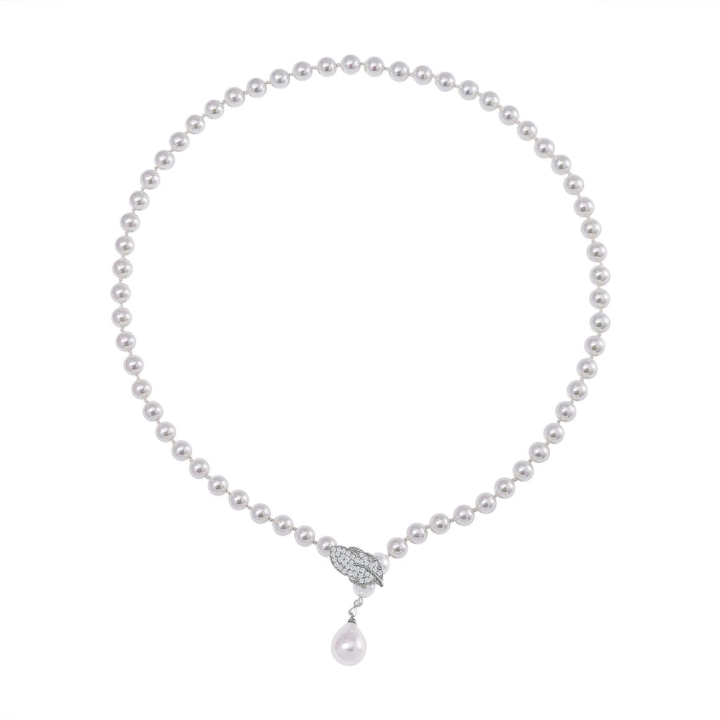 White Shell Pearl & White Austrian Crystal Necklace (Size - 24.50)