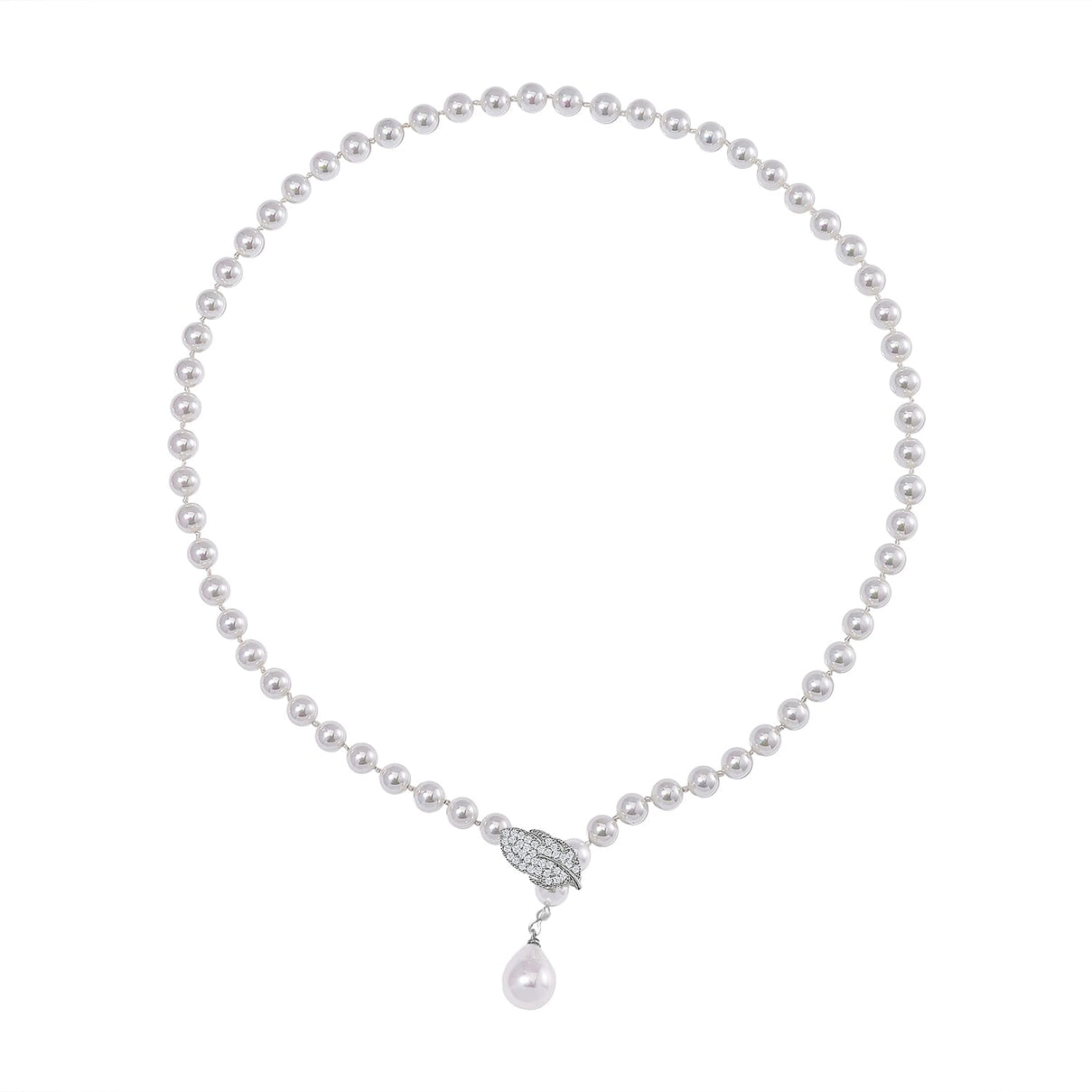 White Shell Pearl &amp; White Austrian Crystal Necklace (Size - 24.50) 7834143 2