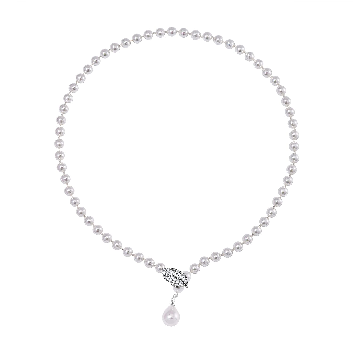 White Shell Pearl &amp; White Austrian Crystal Necklace (Size - 24.50) 7834143 2