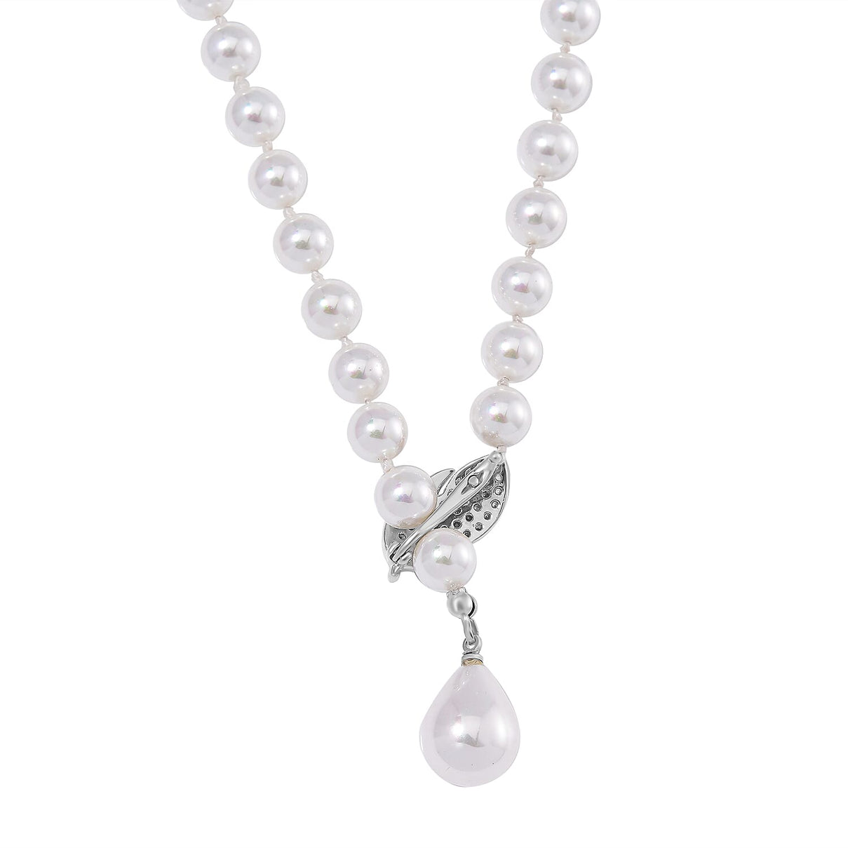 White Shell Pearl &amp; White Austrian Crystal Necklace (Size - 24.50) 7834143 3