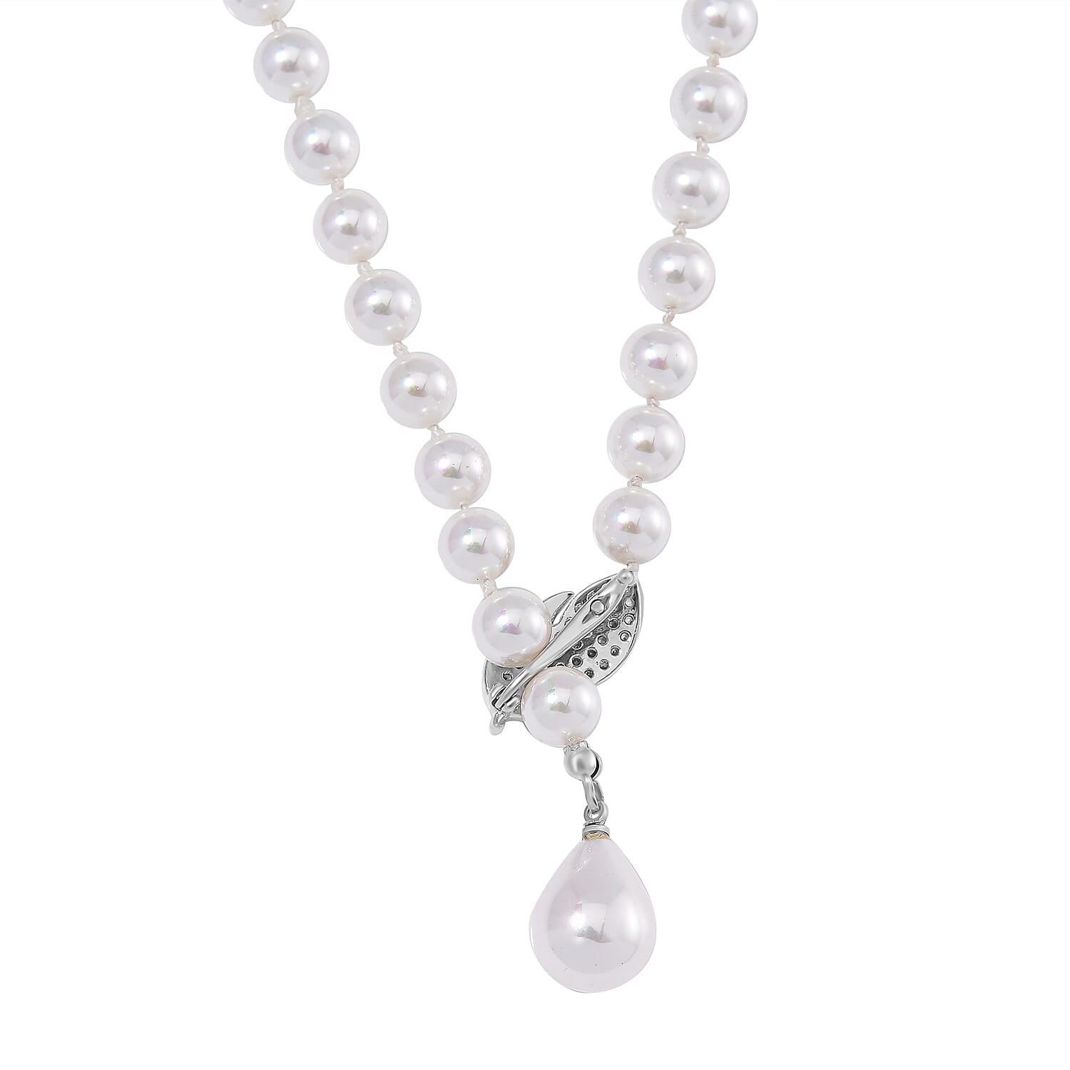 White Shell Pearl &amp; White Austrian Crystal Necklace (Size - 24.50) 7834143 3