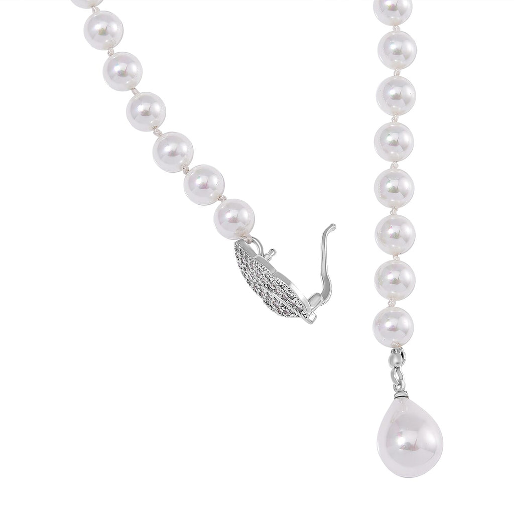 White Shell Pearl & White Austrian Crystal Necklace (Size - 24.50)