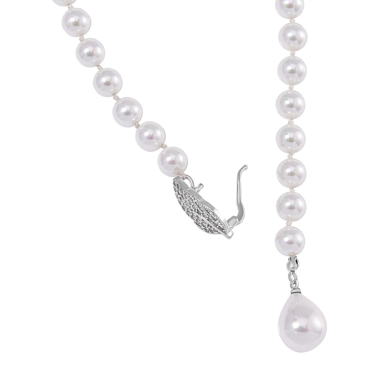 White Shell Pearl &amp; White Austrian Crystal Necklace (Size - 24.50) 7834143 4