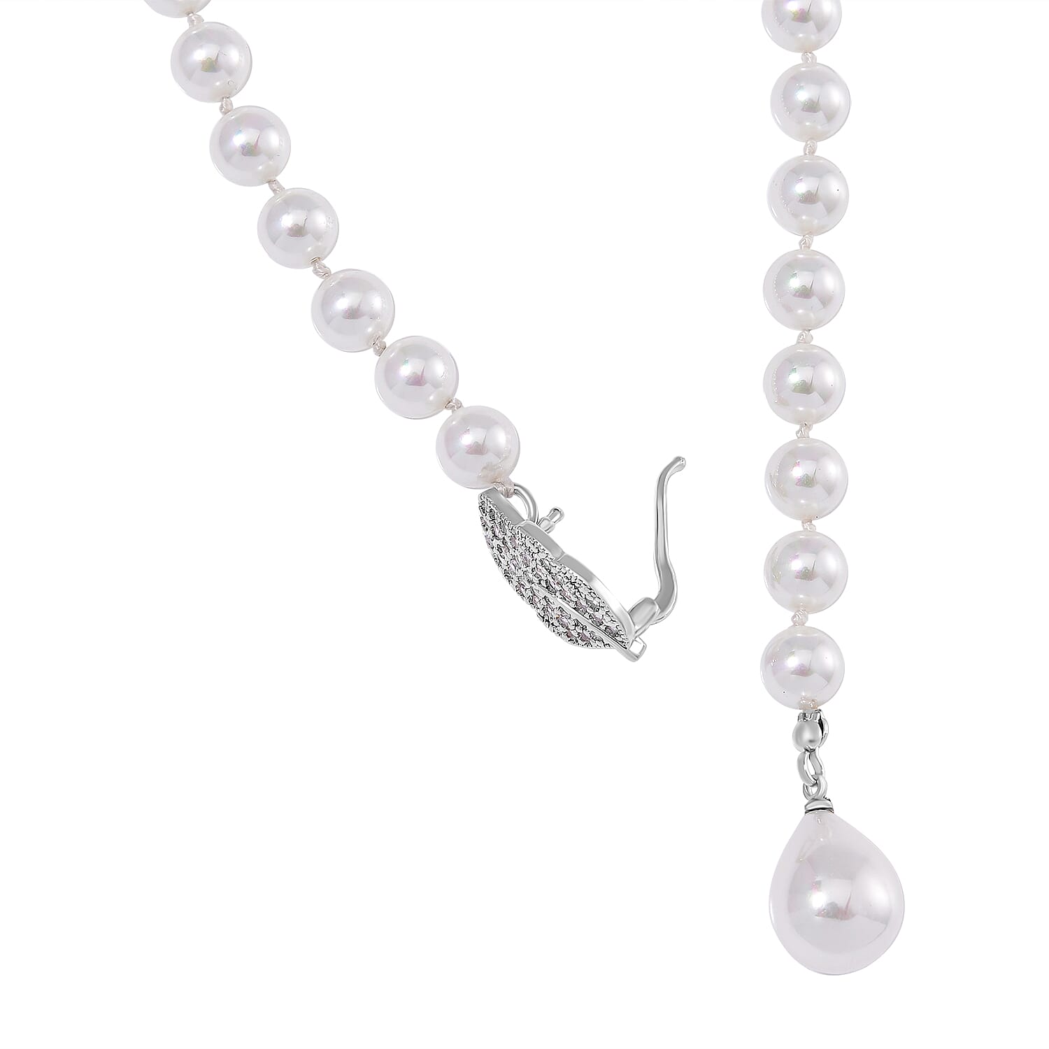 White Shell Pearl &amp; White Austrian Crystal Necklace (Size - 24.50) 7834143 4