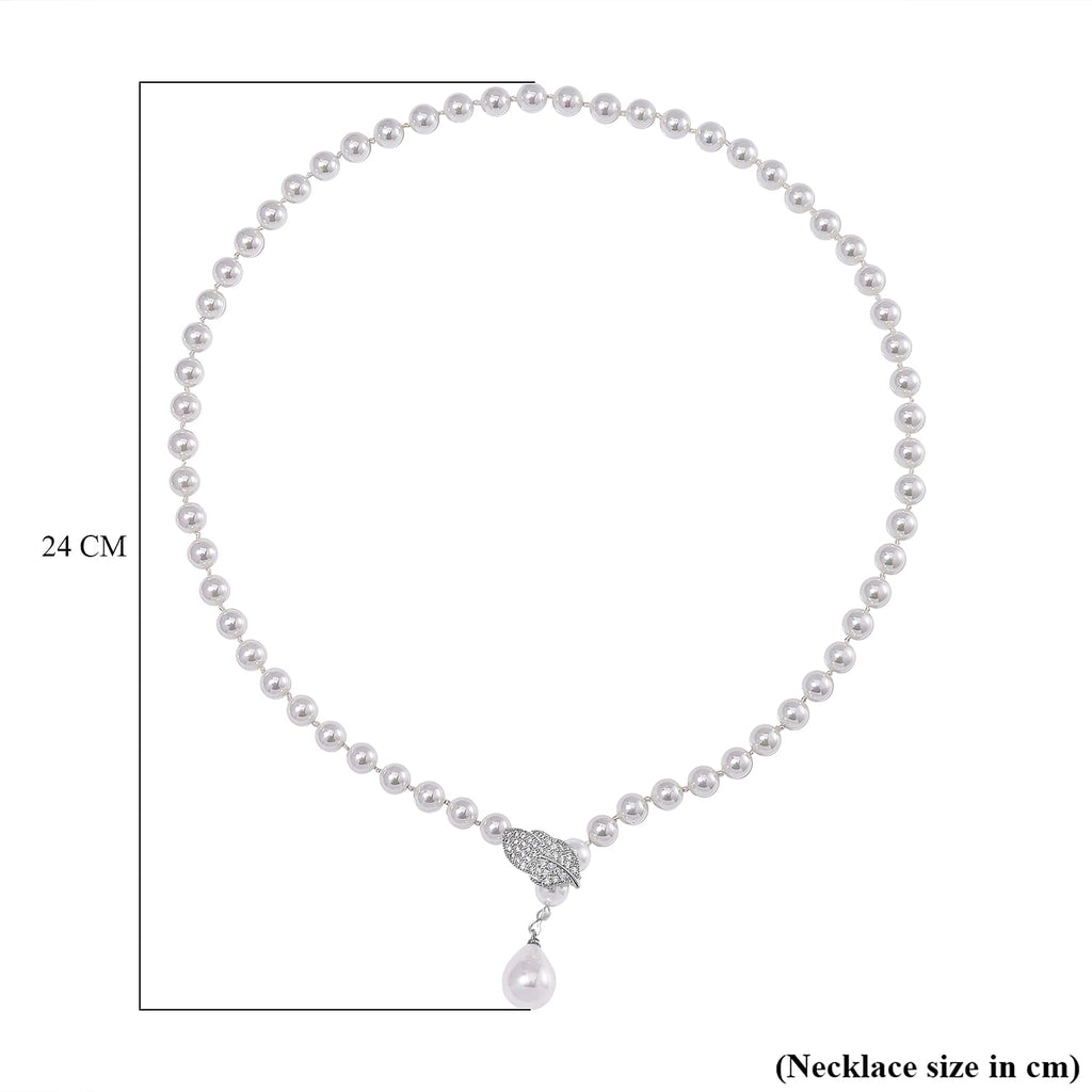 White Shell Pearl & White Austrian Crystal Necklace (Size - 24.50)