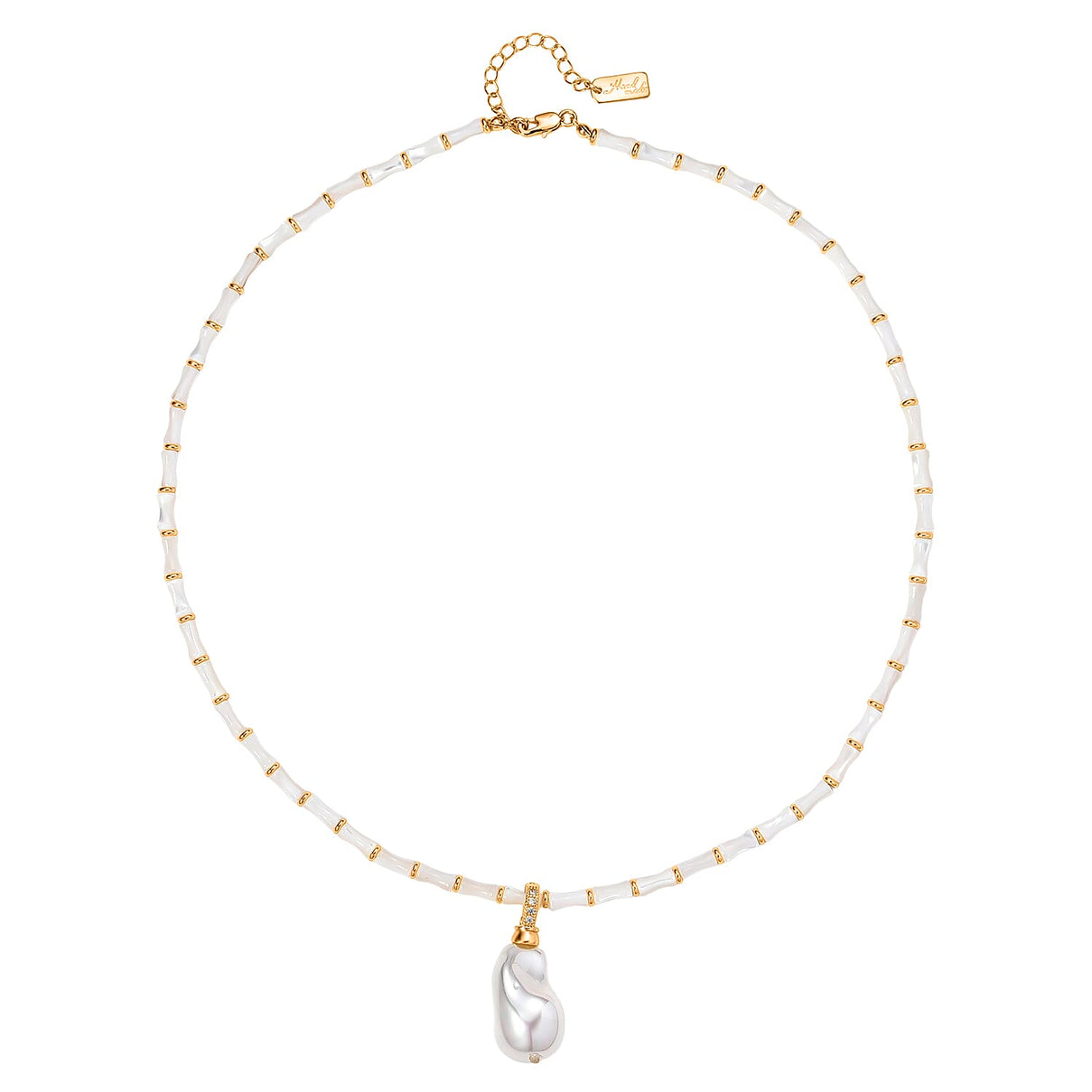 White Shell Pearl &amp; White Cubic Zirconia Necklace (Size 20 - 2 Ext) 8286811 4
