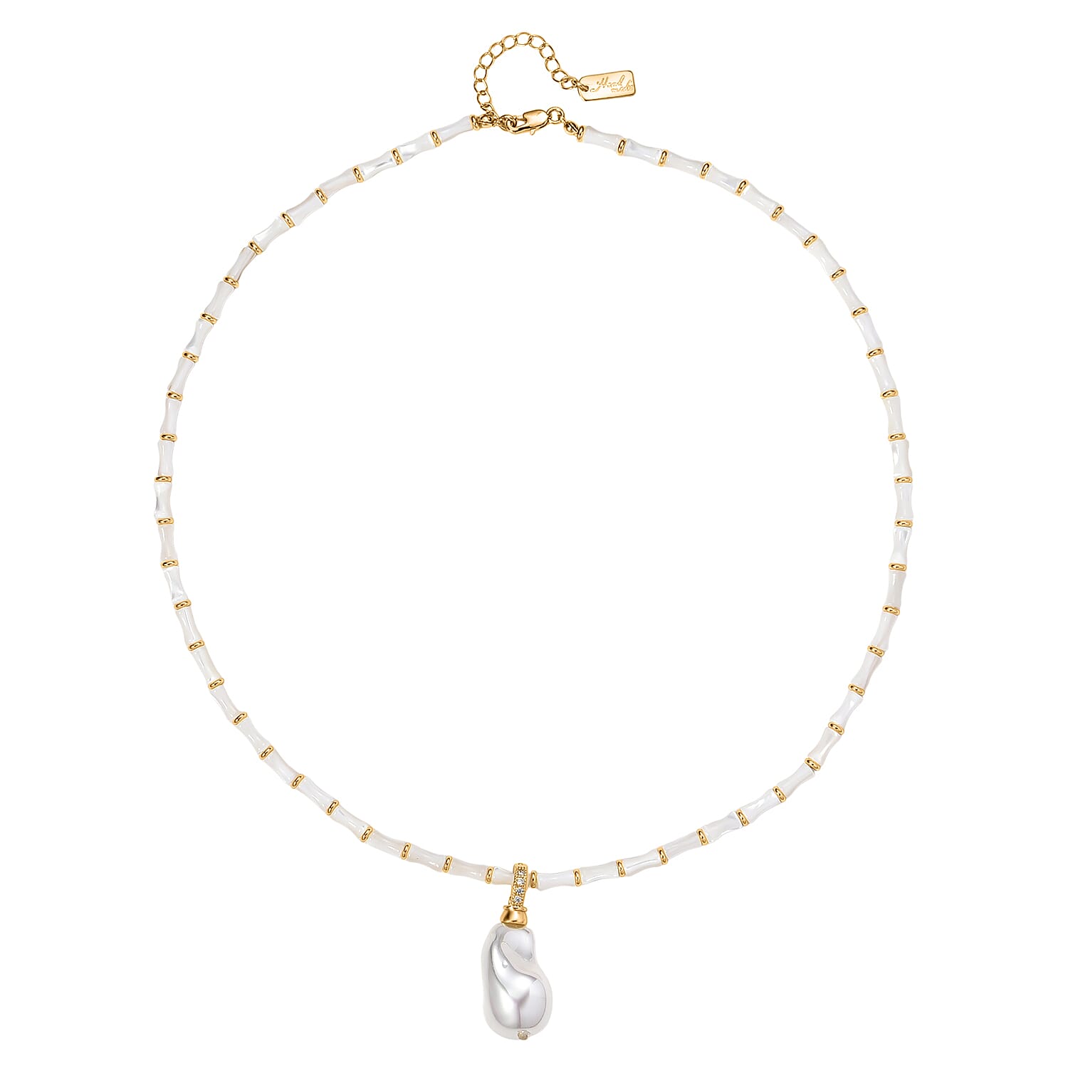 White Shell Pearl &amp; White Cubic Zirconia Necklace (Size 20 - 2 Ext) 8286811 4