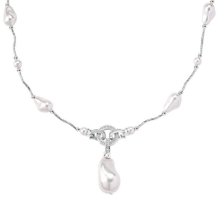 White Shell Pearl &amp; White Cubic Zirconia Necklace (Size 24) in Silver Tone 8286886 1