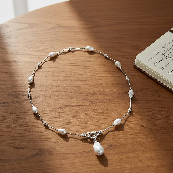 White Shell Pearl &amp; White Cubic Zirconia Necklace (Size 24) in Silver Tone 8286886 2