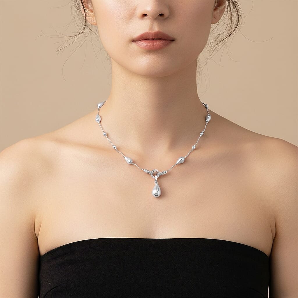 White Shell Pearl &amp; White Cubic Zirconia Necklace (Size 24) in Silver Tone 8286886 3