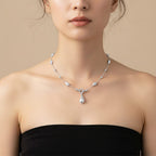 White Shell Pearl & White Cubic Zirconia Necklace (Size 24) in Silver Tone