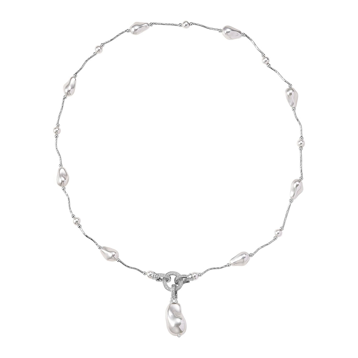 White Shell Pearl &amp; White Cubic Zirconia Necklace (Size 24) in Silver Tone 8286886 4