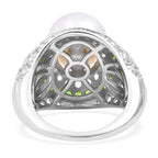 White South Sea Pearl (Rnd), Natural Chrome Diopside and Natural Zircon Ring in Rhodium Overlay Sterling Silver, Silver Wt 7.34 Gms