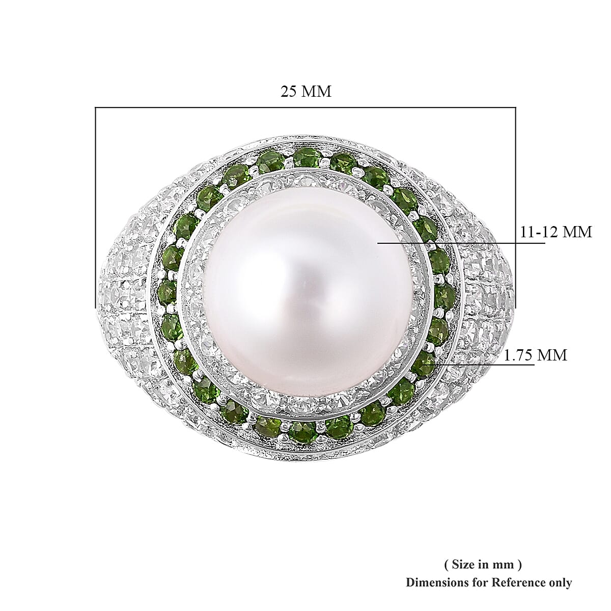 White South Sea Pearl and Multi Gemstone Halo Ring in Rhodium Plated Silver 7.24 Grams 3431853 4