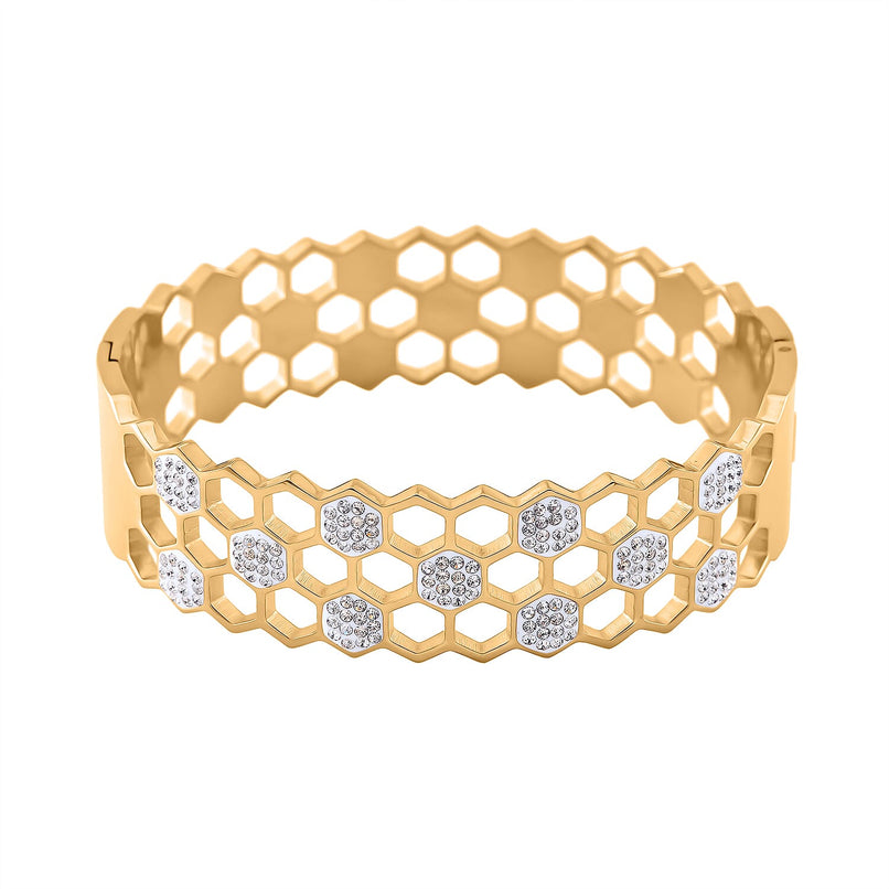 White Austrian Crystal Bangle (Size - 7.25) With Enamelling