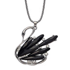 White & Black Crystal Swan Pendant with Chain (Size - 24-2 Ext)