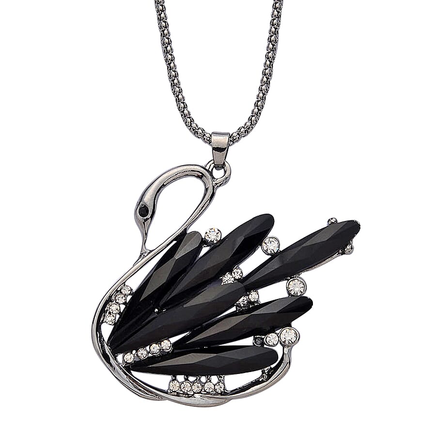 White &amp; Black Crystal Swan Pendant with Chain (Size - 24-2 Ext) 4322386 0