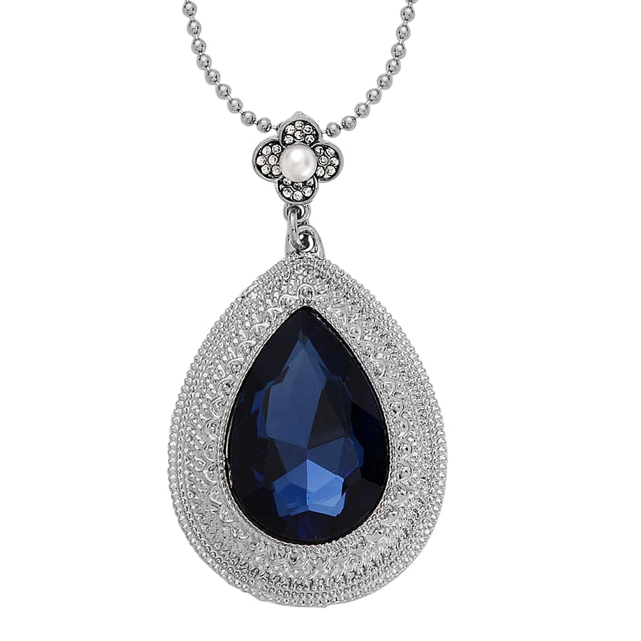 White Crystal &amp; Blue Crystal Pendant with Chain (Size 24-2) 4322384 0