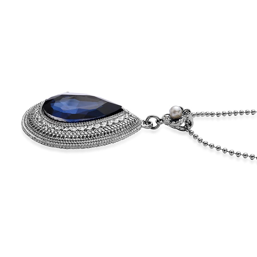 White Crystal &amp; Blue Crystal Pendant with Chain (Size 24-2) 4322384 1