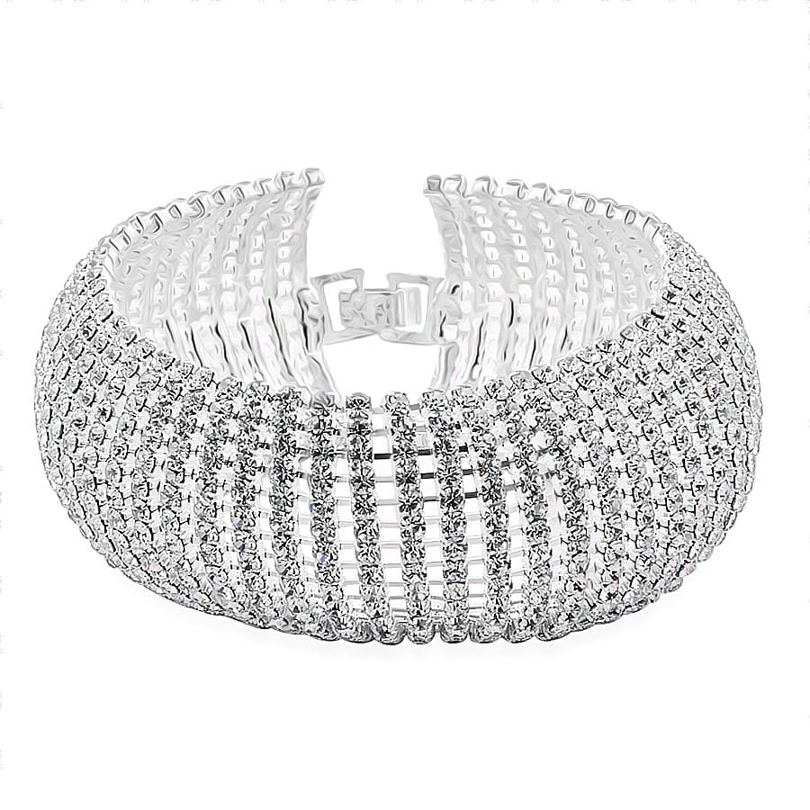 White Crystal Bracelet (Size - 8) in White Tone 7977325 0