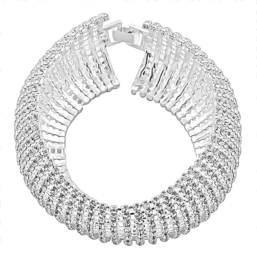White Crystal Bracelet (Size - 8) in White Tone 7977325 1
