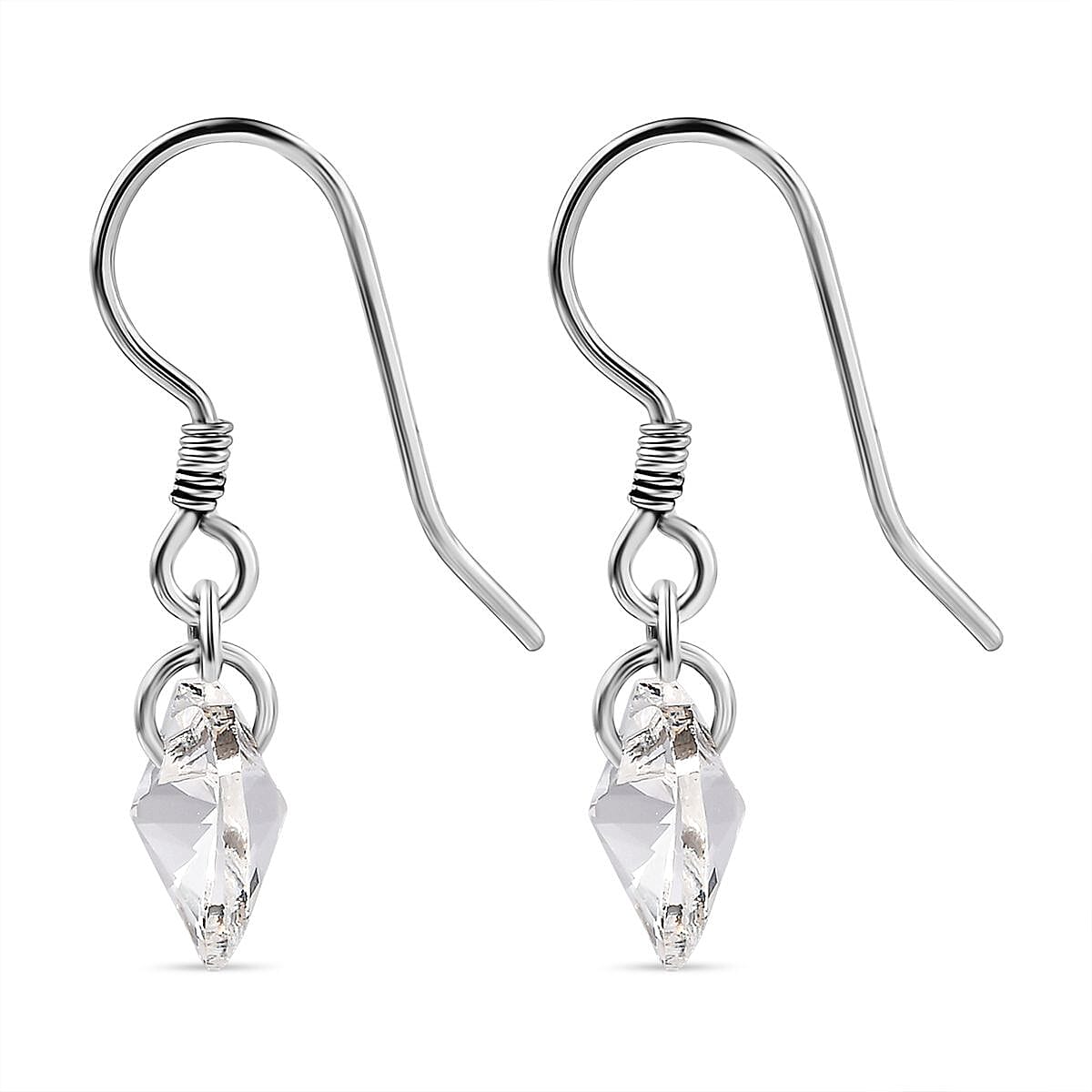 White Swarovski Crystal J Hoop Earring in Rhodium Overlay Sterling Silver 5.40 Ct. 8101994 4