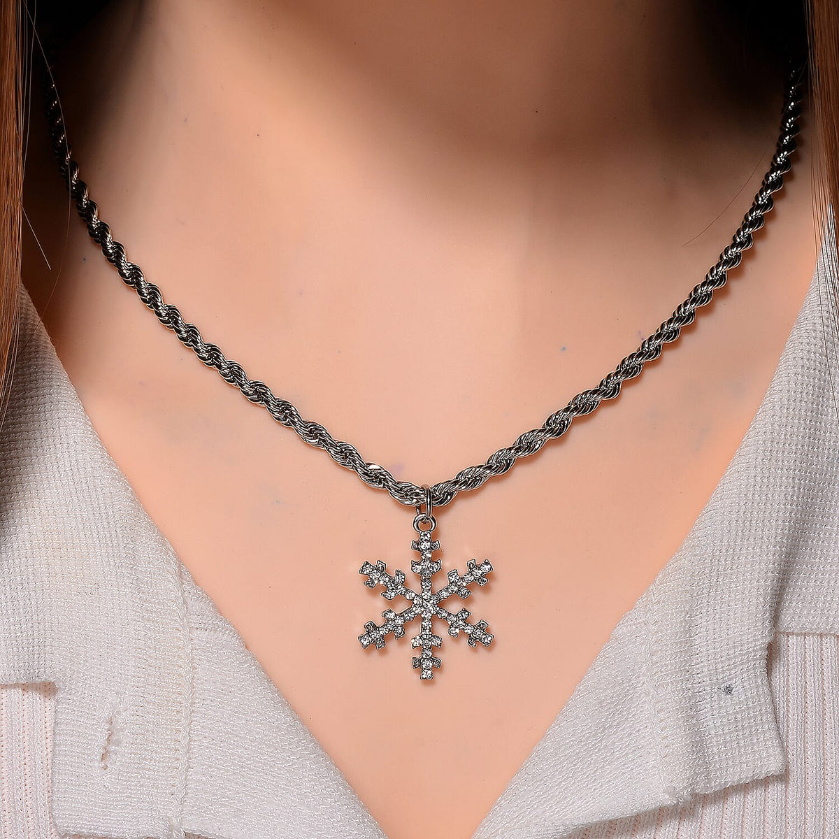 White Crystal Snowflake Necklace (Size - 20) 7932443 2