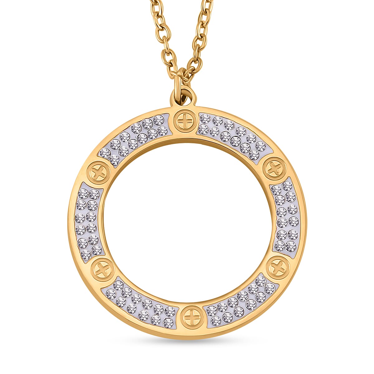 White Crystal Circle of Life Necklace With Chain (Size - 20.5) in Yellow Tone 7929866 0