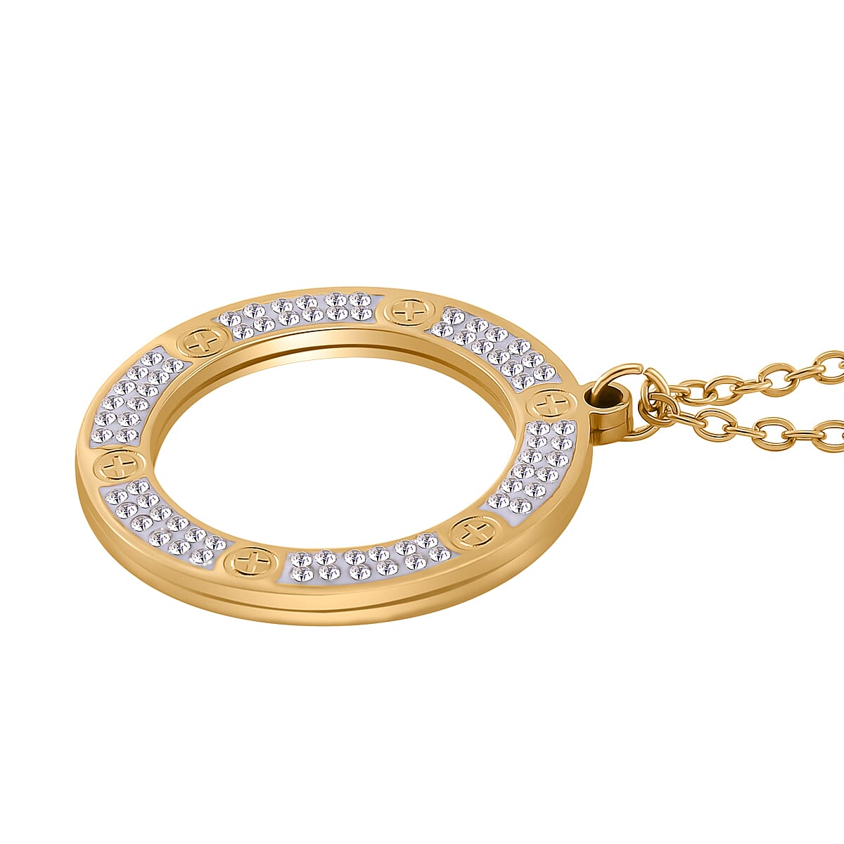 White Crystal Circle of Life Necklace With Chain (Size - 20.5) in Yellow Tone 7929866 4