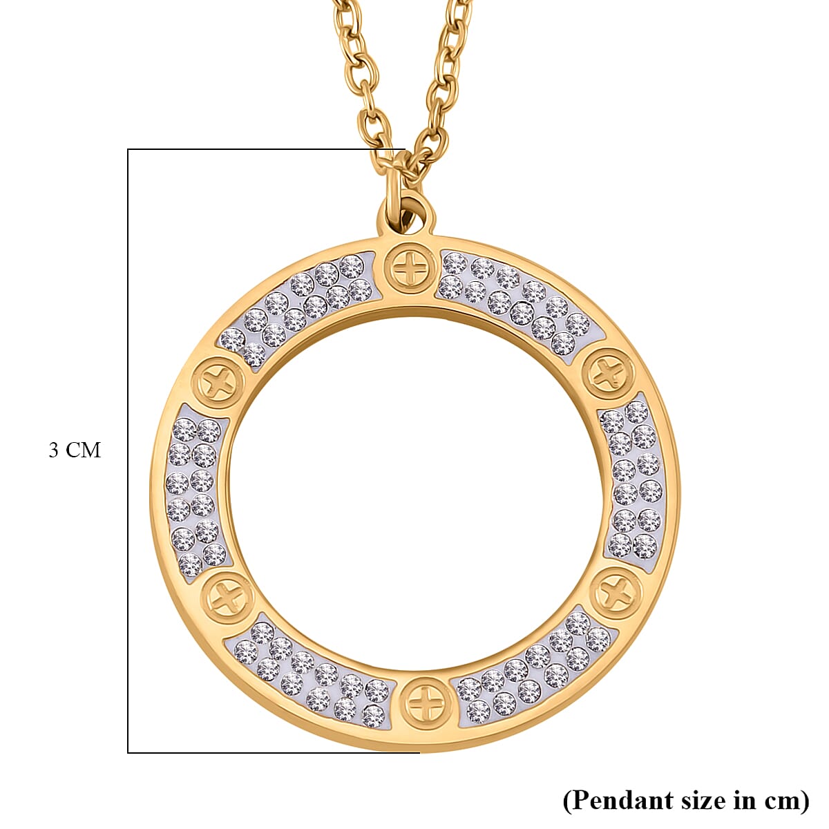 White Crystal Circle of Life Necklace With Chain (Size - 20.5) in Yellow Tone 7929866 7