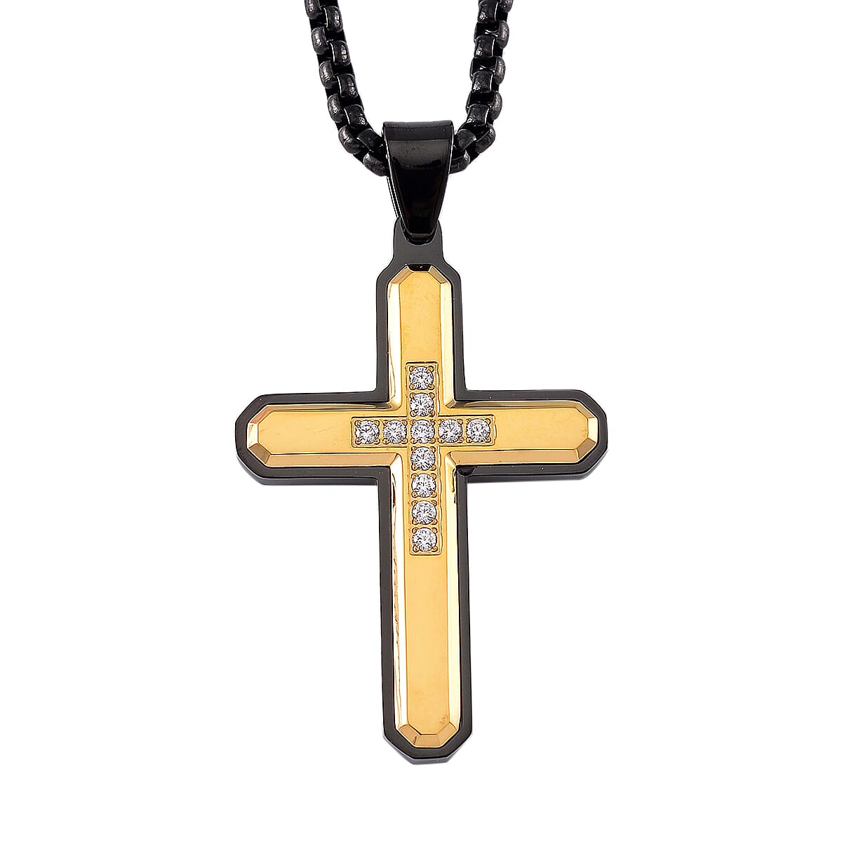 White Crystal Pendant With Chain (Size - 22) in Black &amp; Yellow 7901575 0