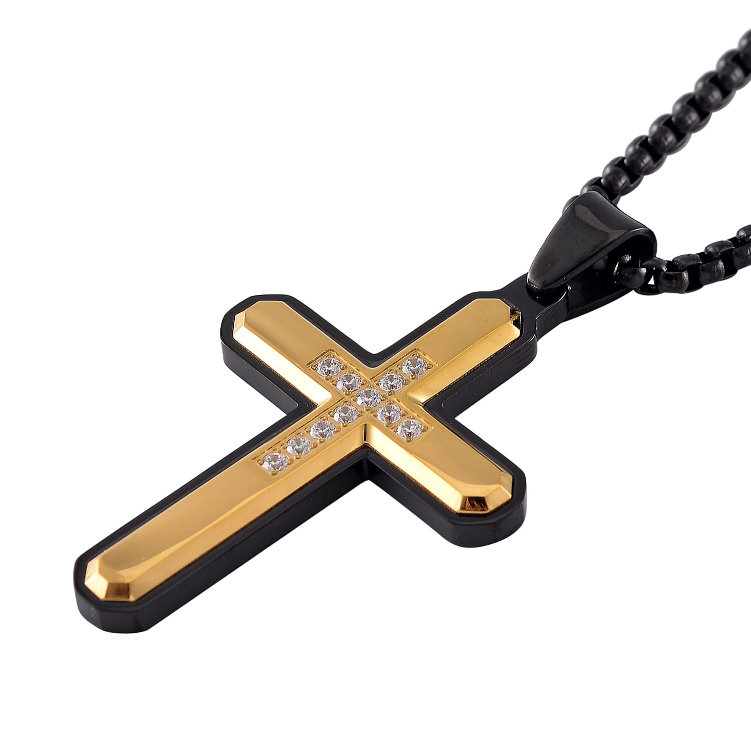 White Crystal Pendant With Chain (Size - 22) in Black &amp; Yellow 7901575 3
