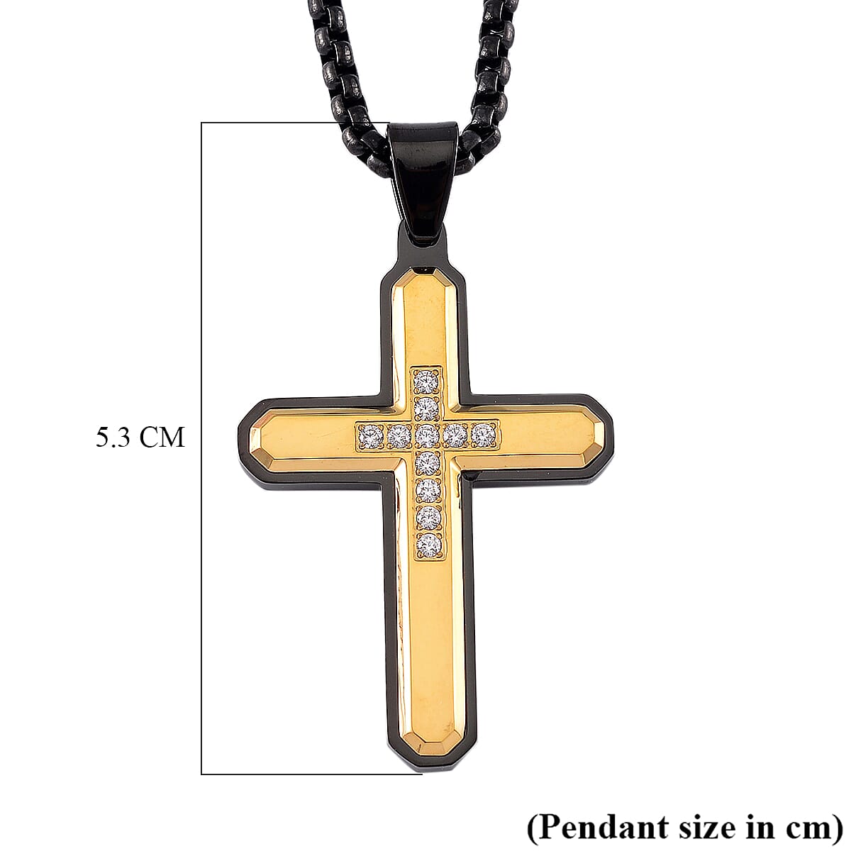 White Crystal Pendant With Chain (Size - 22) in Black &amp; Yellow 7901575 6