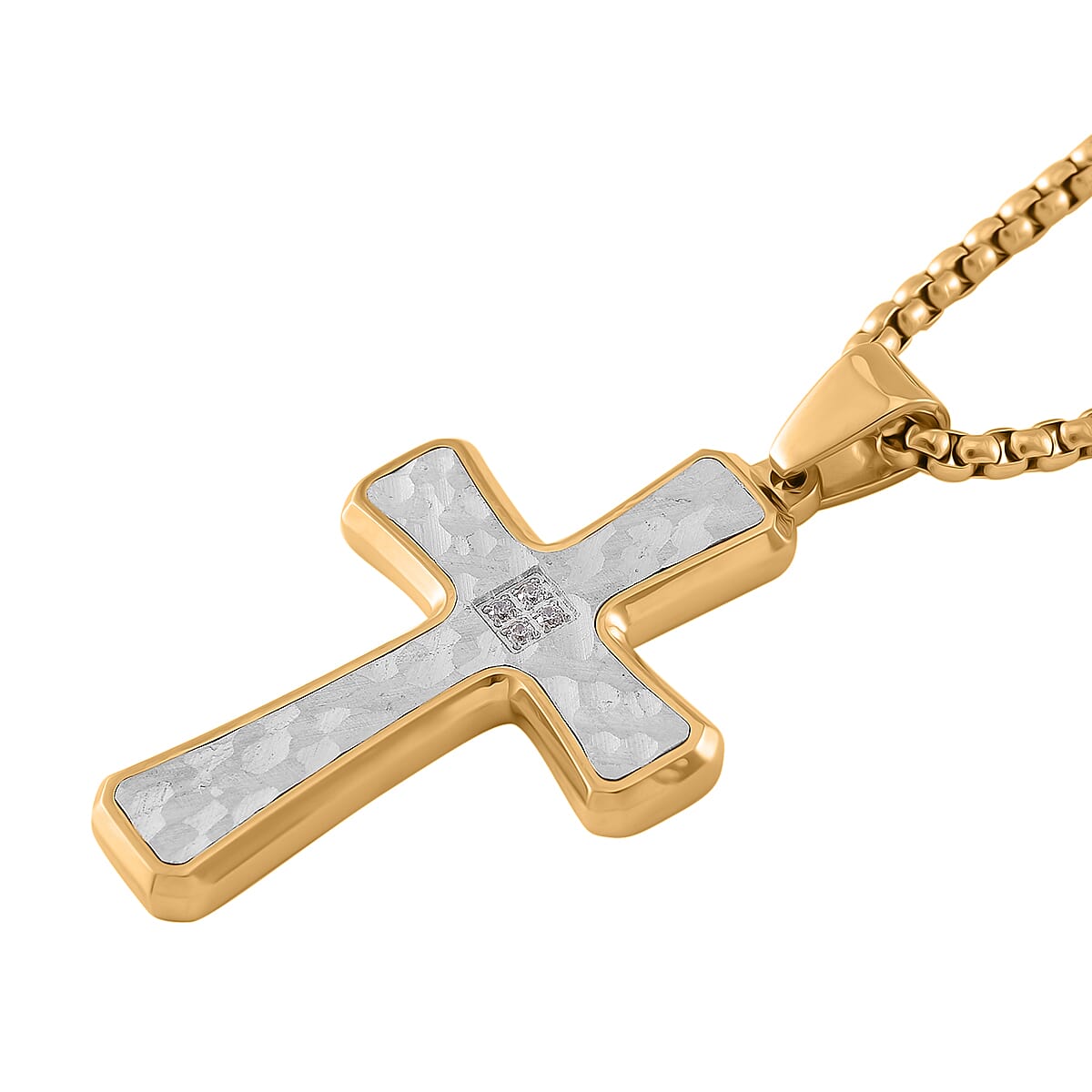 White Crystal Cross Pendant With Chain (Size - 22) in Two Tone 7901612 3