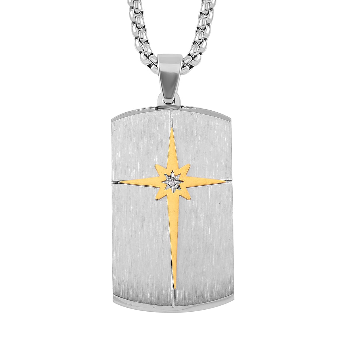 White Crystal Pendant With Chain (Size - 22) in Two Tone 7901614 0