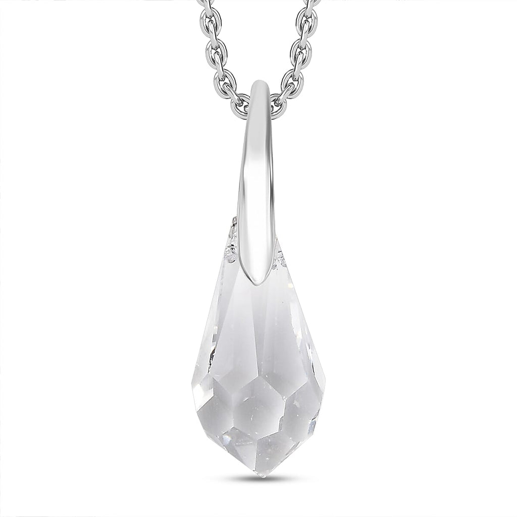 White Swarovski Crystal Pendant with Chain (Size 20) in Platinum Overlay Sterling Silver 4.19 Ct.