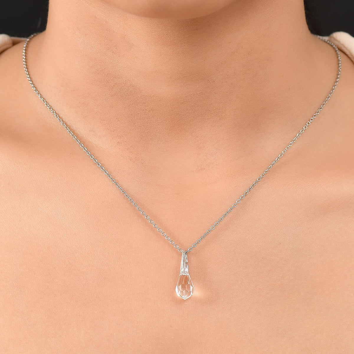 White Swarovski Crystal Pendant with Chain (Size 20) in Platinum Overlay Sterling Silver 4.19 Ct. V32700454 2