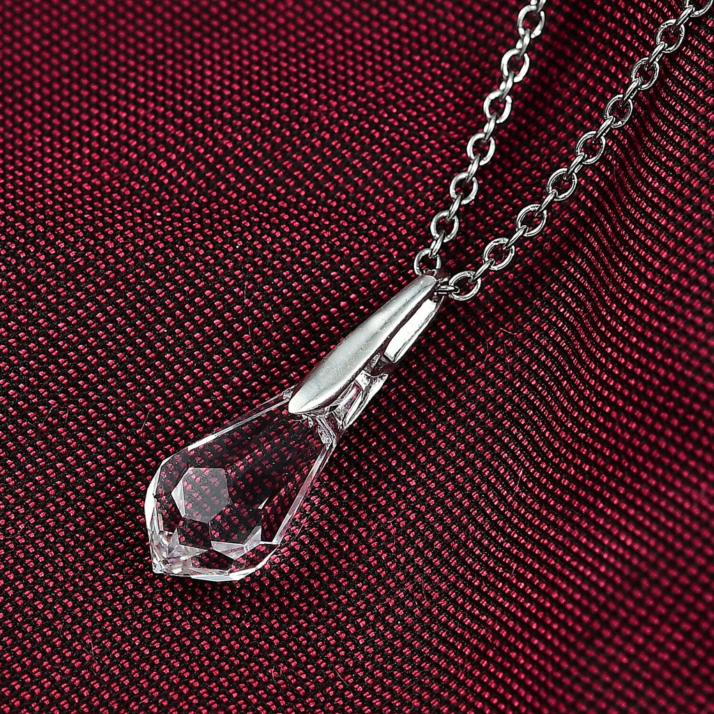 White Swarovski Crystal Pendant with Chain (Size 20) in Platinum Overlay Sterling Silver 4.19 Ct.