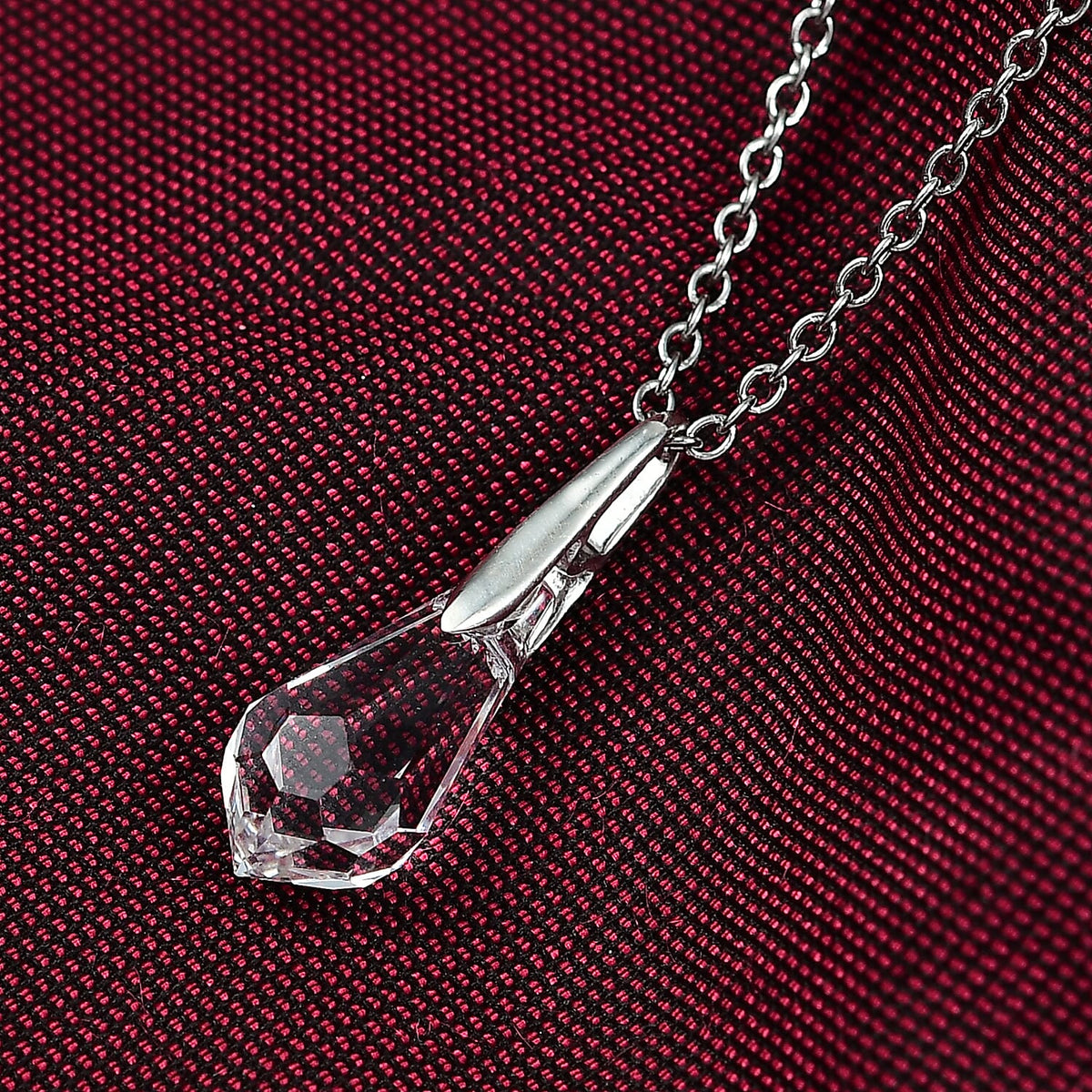 White Swarovski Crystal Pendant with Chain (Size 20) in Platinum Overlay Sterling Silver 4.19 Ct. V32700454 3