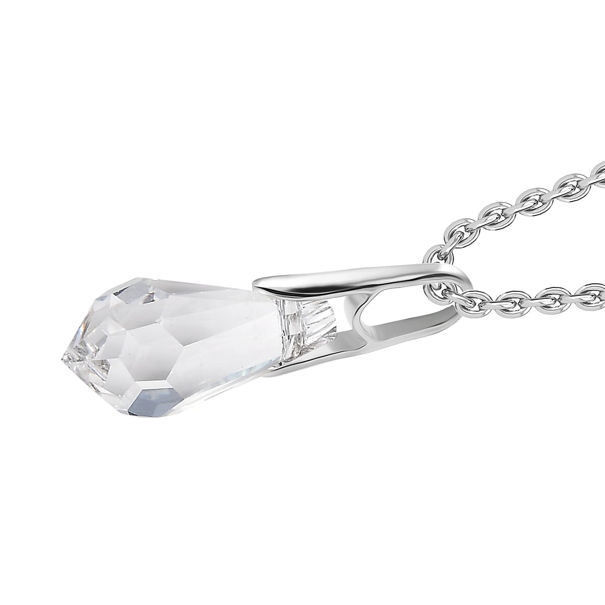 White Swarovski Crystal Pendant with Chain (Size 20) in Platinum Overlay Sterling Silver 4.19 Ct. V32700454 4