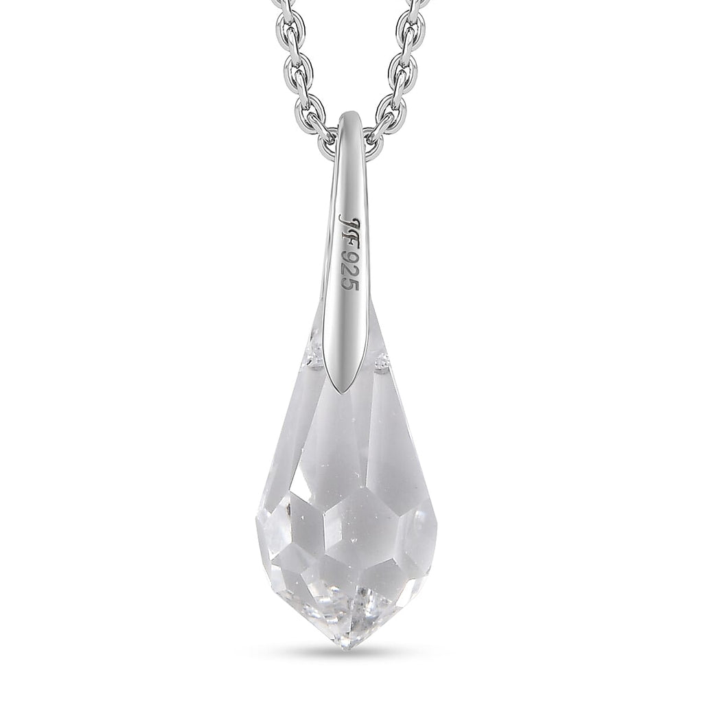 White Swarovski Crystal Pendant with Chain (Size 20) in Platinum Overlay Sterling Silver 4.19 Ct.