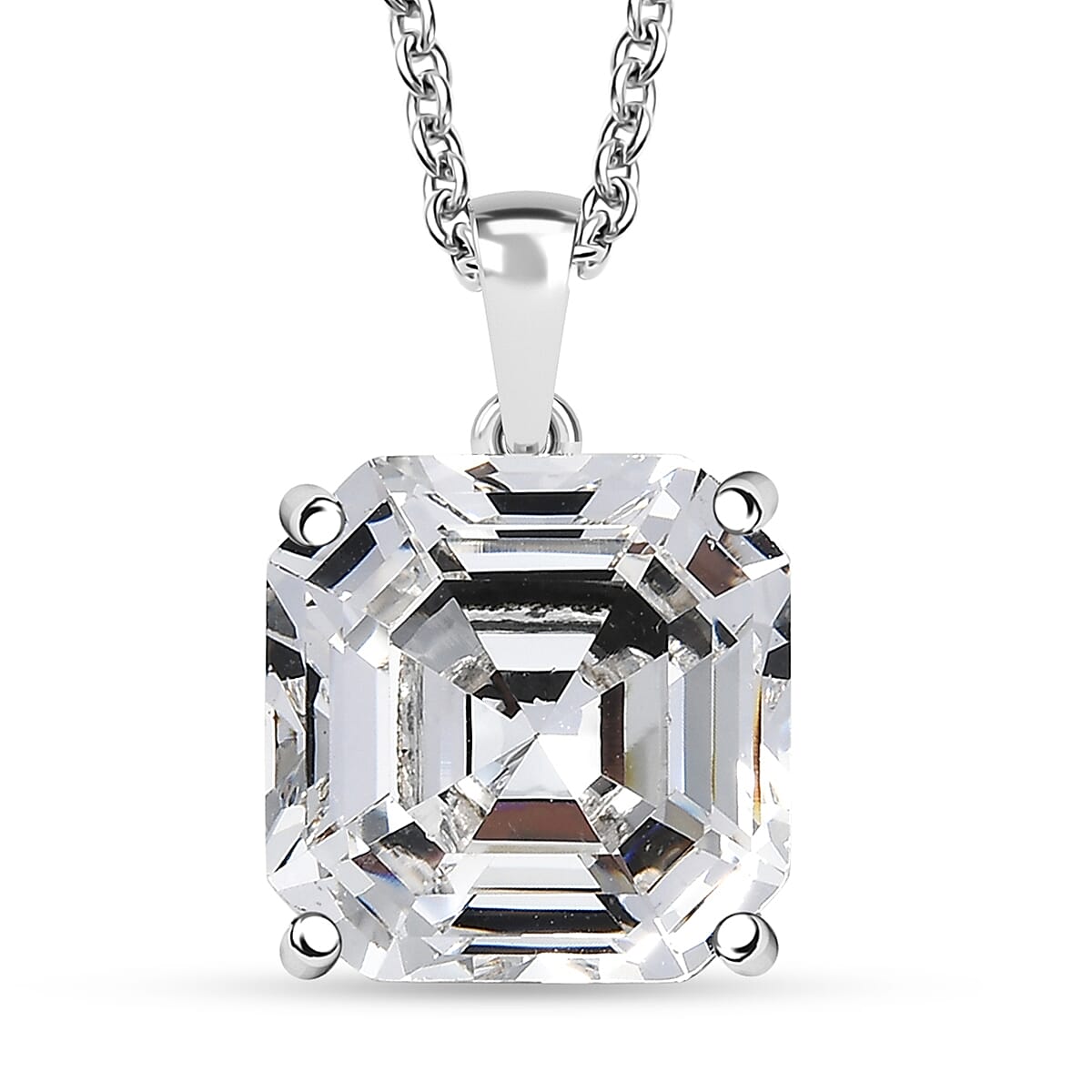 White Swarovski Crystal Pendant with Chain (Size 20) in Platinum Overlay Sterling Silver 12.34 Ct. 4409300 0