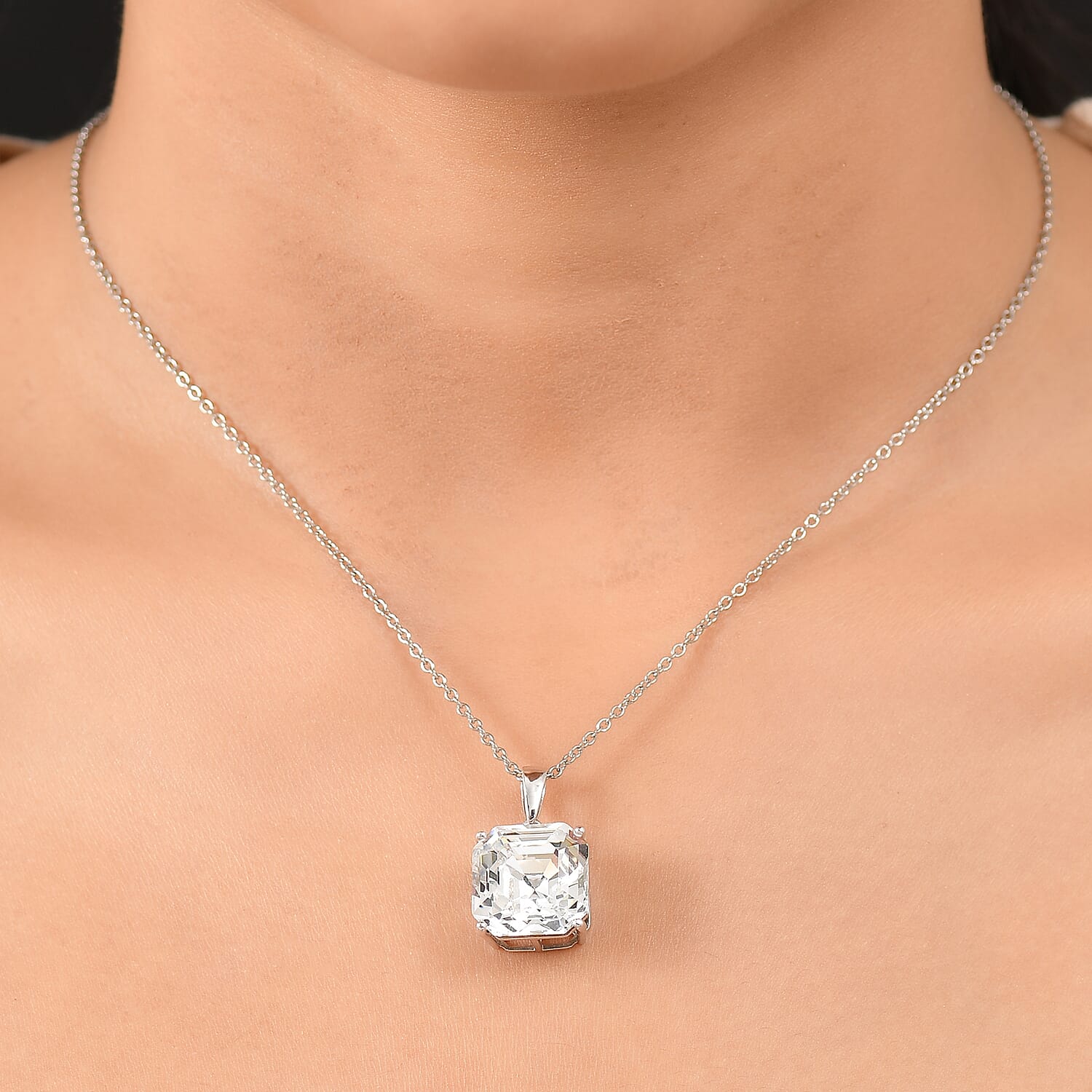 White Swarovski Crystal Pendant with Chain (Size 20) in Platinum Overlay Sterling Silver 12.34 Ct. 4409300 2